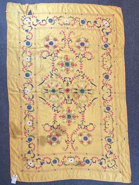 Antique Uzbek Silk Suzani 4'3 x 6'7