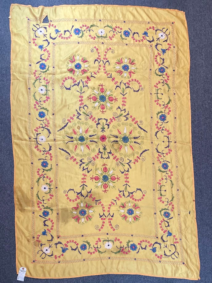 Antique Uzbek Silk Suzani 4'3 x 6'7