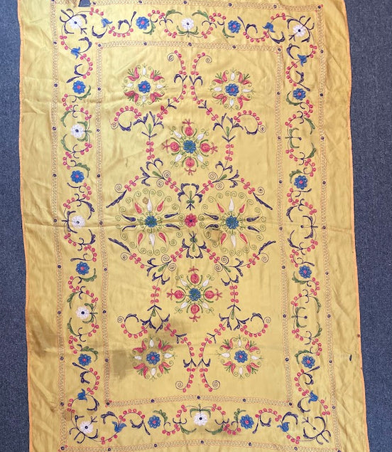 Antique Uzbek Silk Suzani 4'3 x 6'7