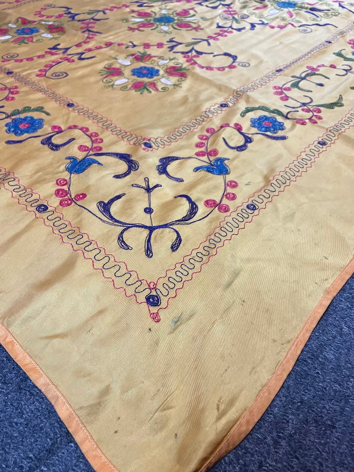 Antique Uzbek Silk Suzani 4'3 x 6'7