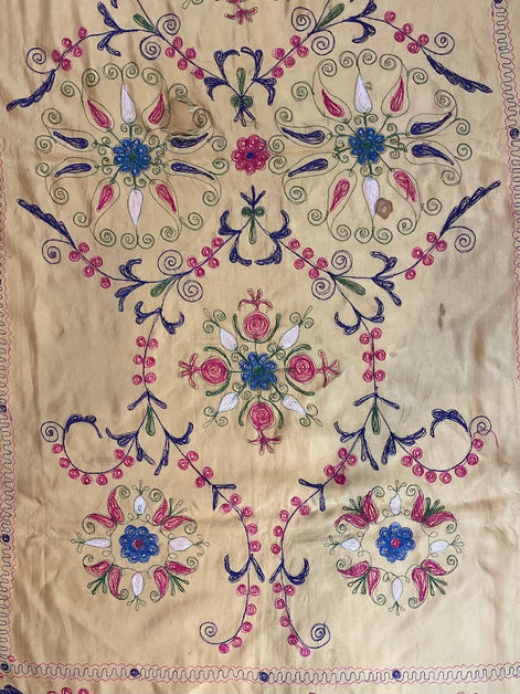 Antique Uzbek Silk Suzani 4'3 x 6'7