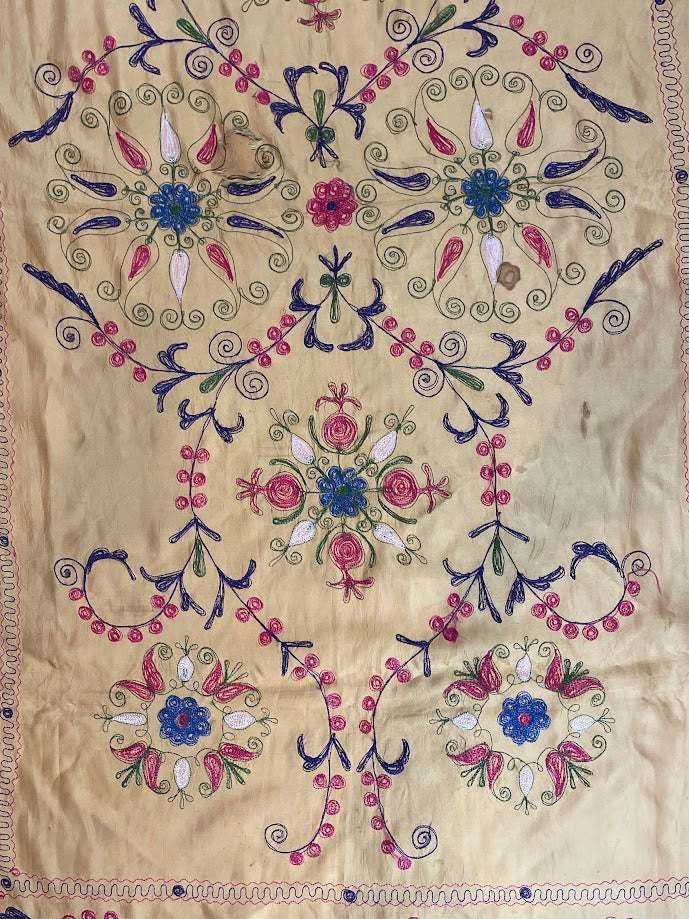 Antique Uzbek Silk Suzani 4'3 x 6'7