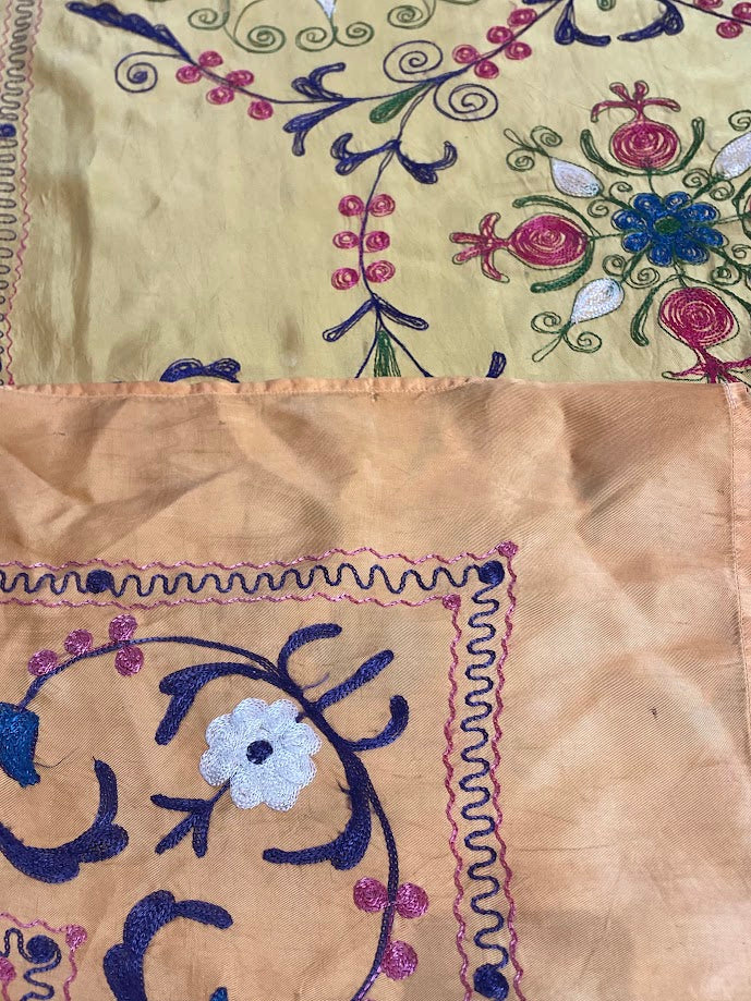 Antique Uzbek Silk Suzani 4'3 x 6'7