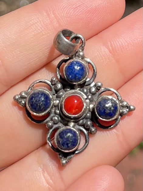 Lapis Lazuli and Coral Pendent