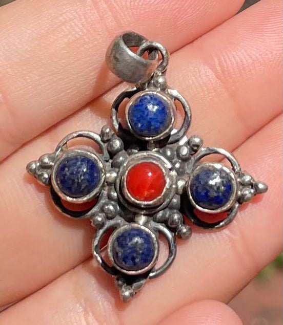 Lapis Lazuli and Coral Pendent