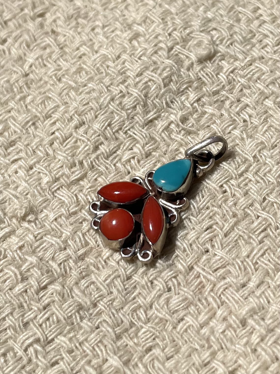 Turquoise and Coral Silver Pendent