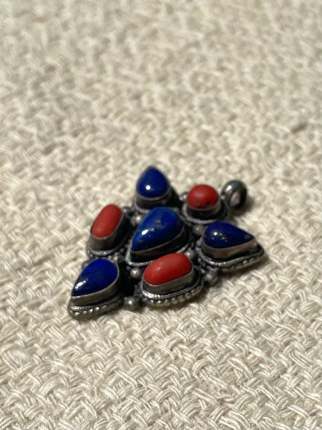 Lapis Lazuli and Coral Silver Pendent