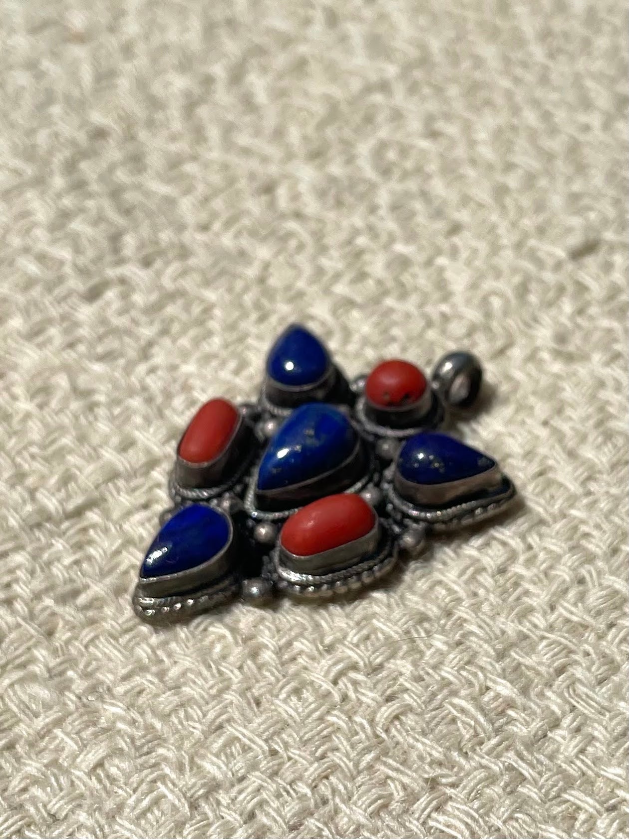 Lapis Lazuli and Coral Silver Pendent
