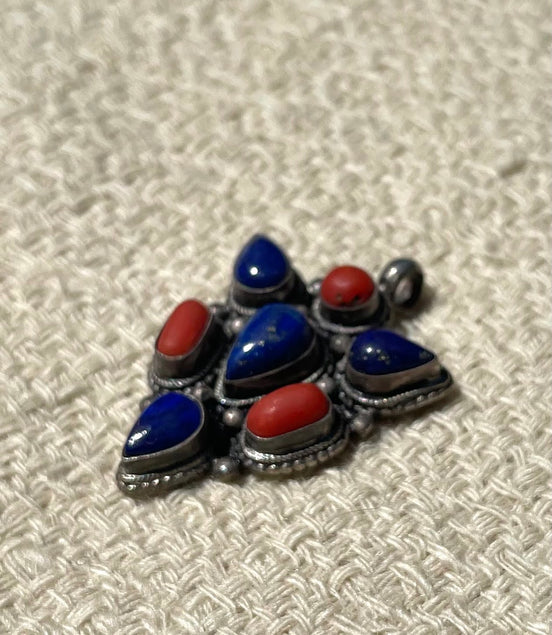 Lapis Lazuli and Coral Silver Pendent