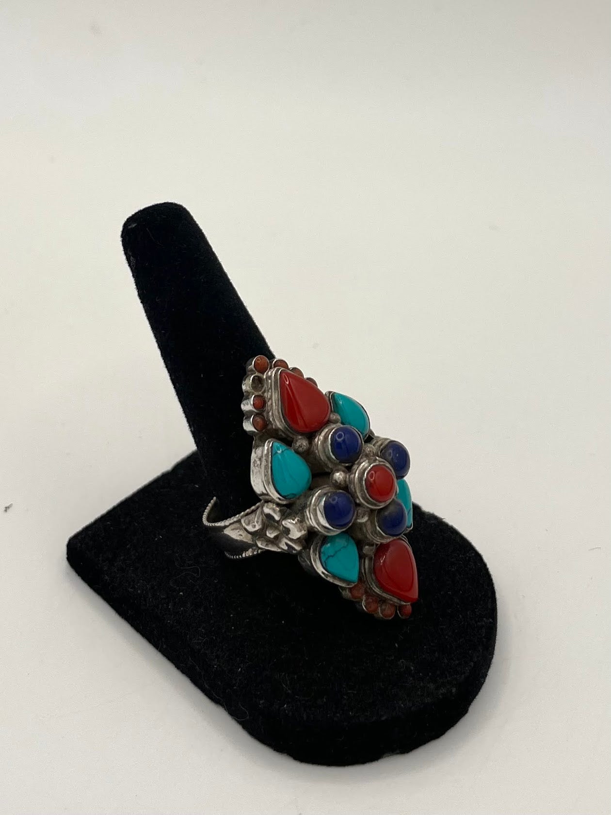 Lapis Lazuli/Coral/Turquoise Silver Ring