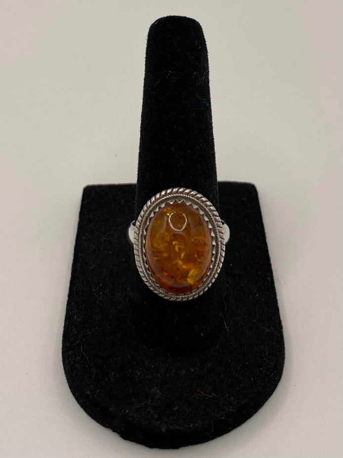 Amber Silver Ring