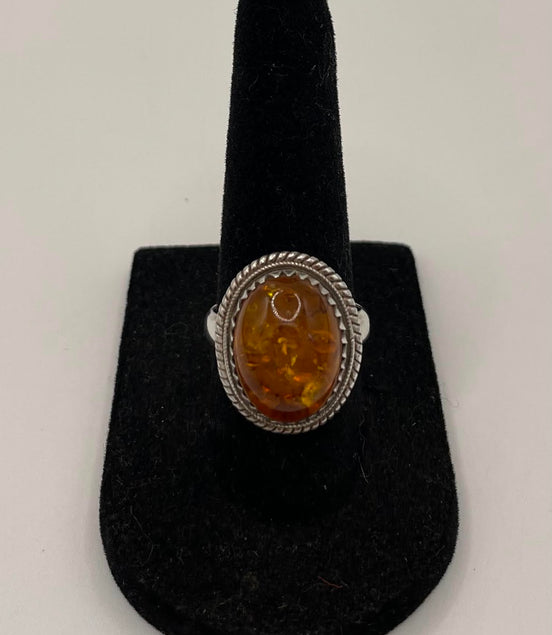 Amber Silver Ring