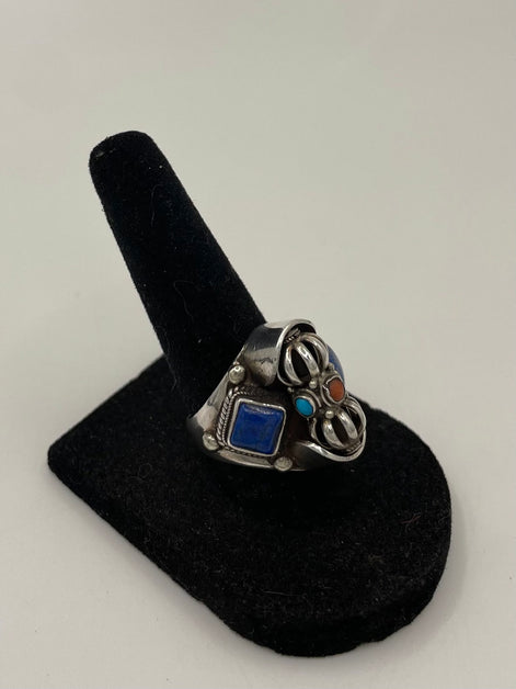 Lapis Lazuli, Turquoise, Coral Silver Ring