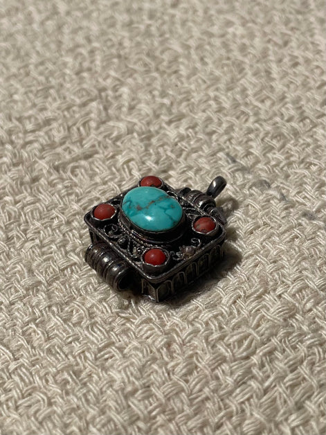 Turquoise and Coral Silver Pendent