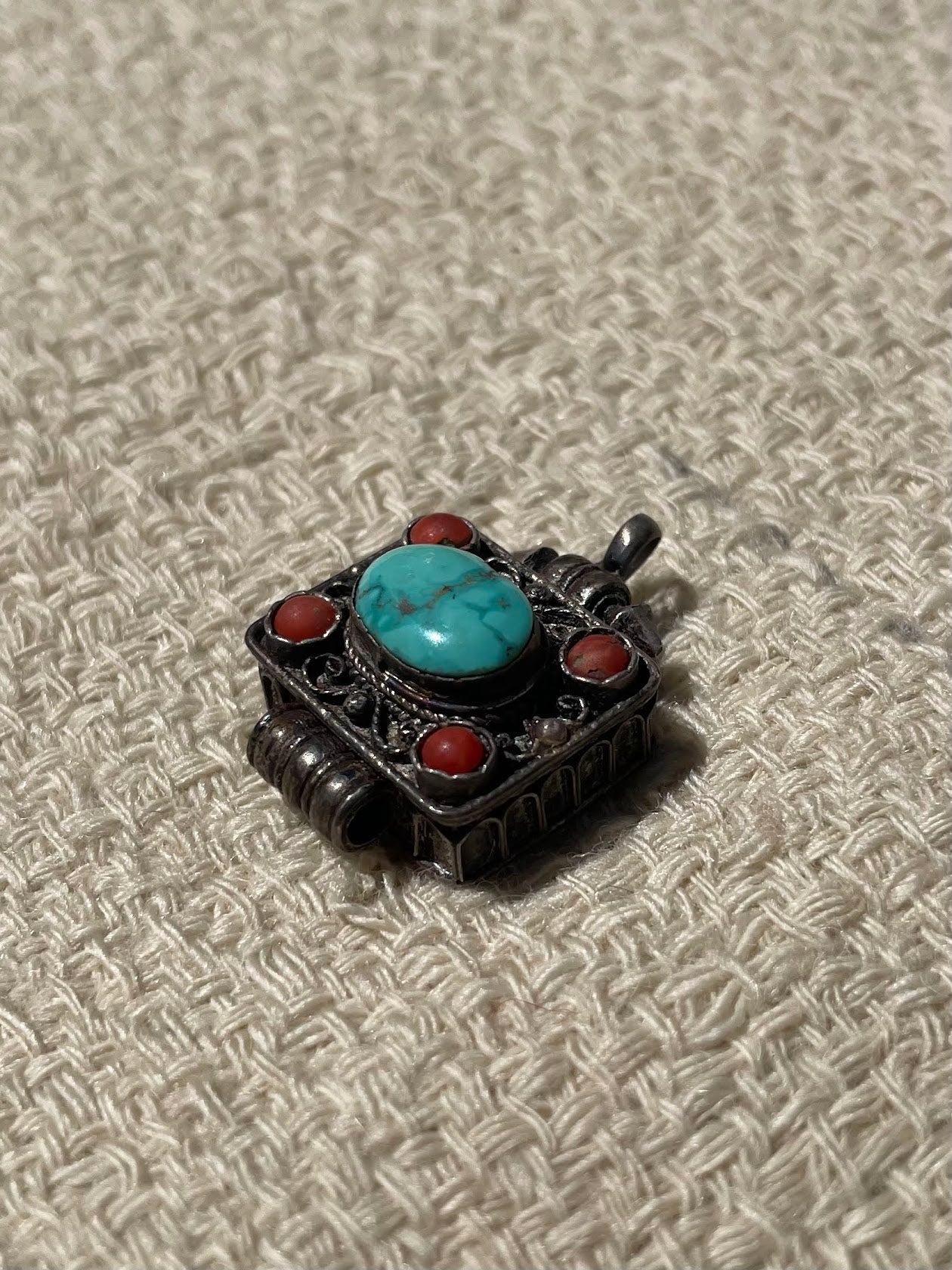 Turquoise and Coral Silver Pendent