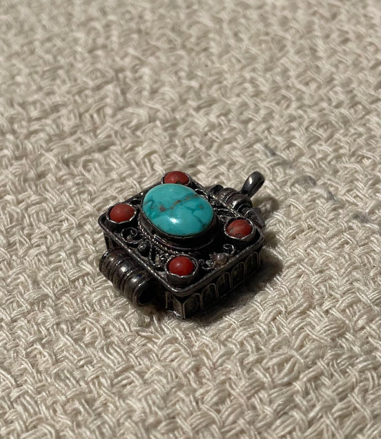 Turquoise and Coral Silver Pendent