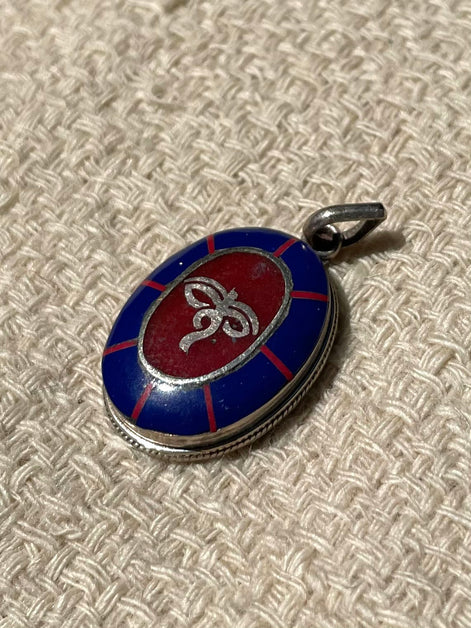 Lapis Lazuli and Coral Silver Pendent