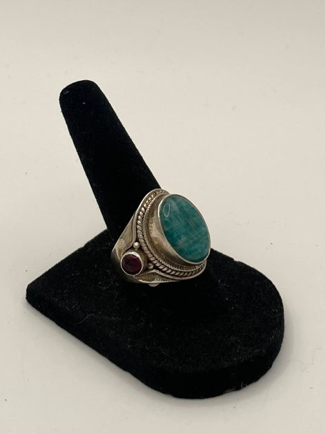 Amazonite & Garnet Silver Ring