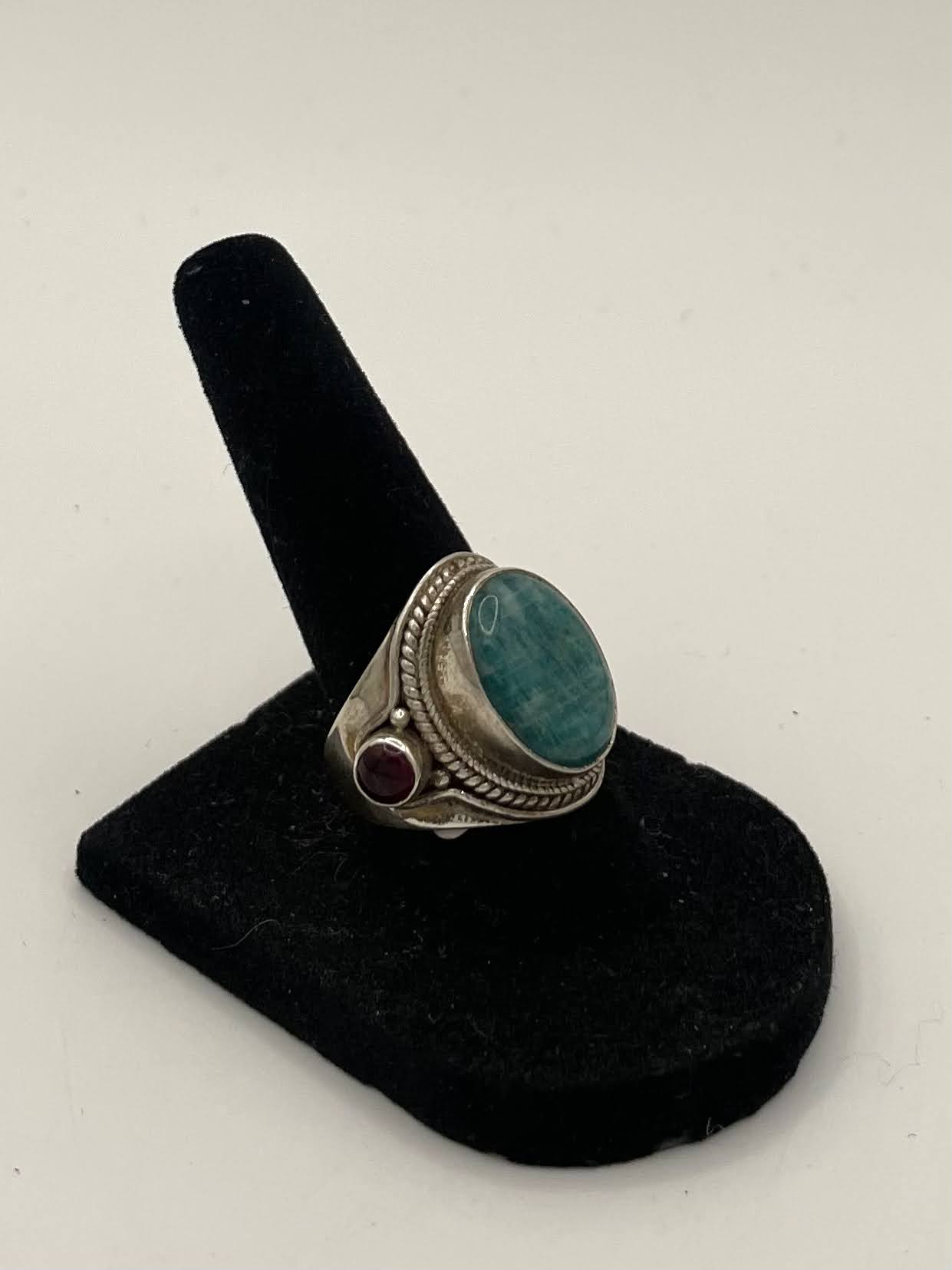 Amazonite & Garnet Silver Ring