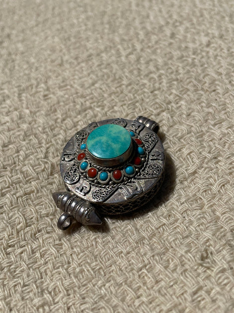 Turquoise and Coral Silver Pendent