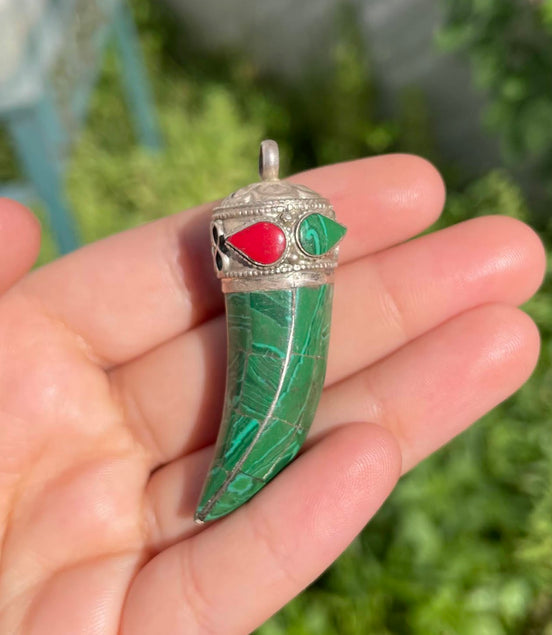 Malachite and Coral Silver Pendent