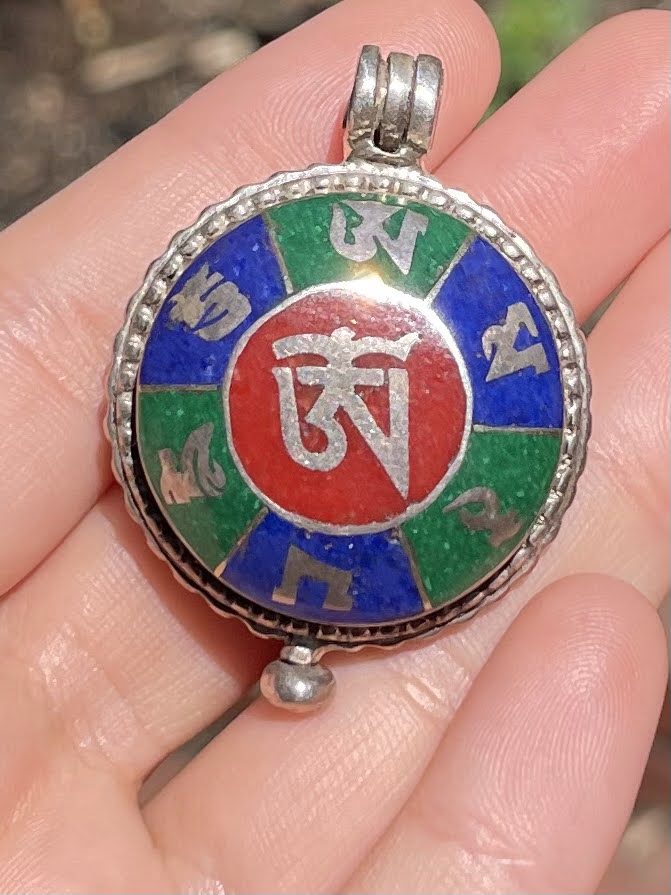 Lapis Lazuli, Coral, and Malachite Silver Pendent