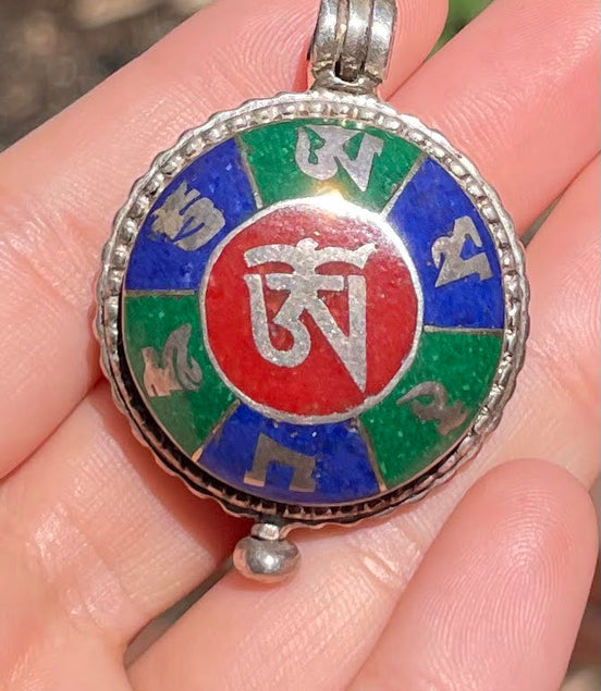 Lapis Lazuli, Coral, and Malachite Silver Pendent