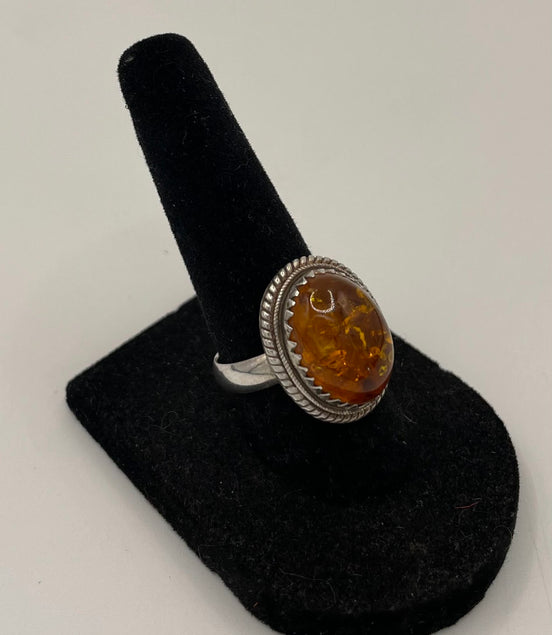 Amber Silver Ring