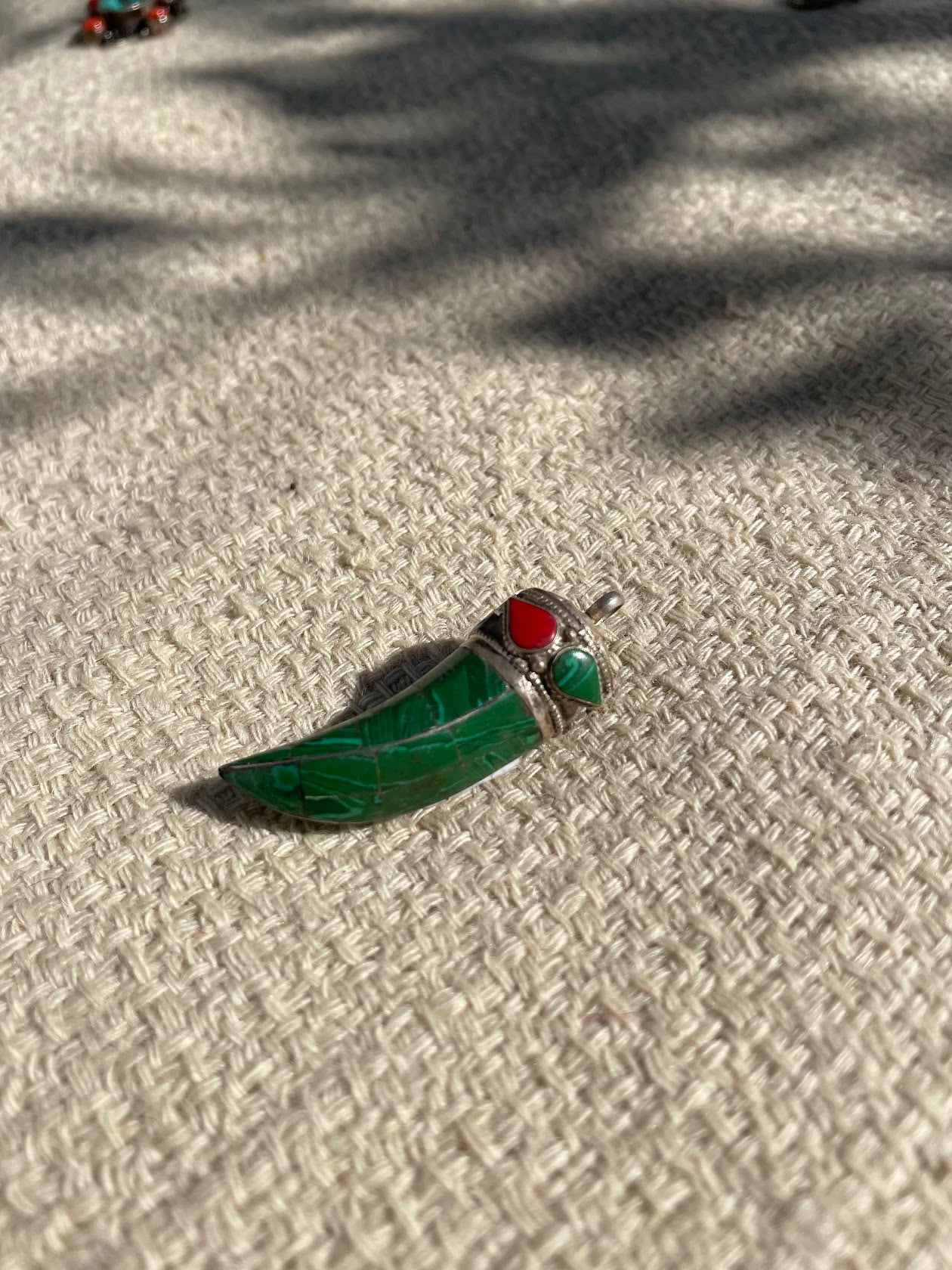 Malachite and Coral Silver Pendent