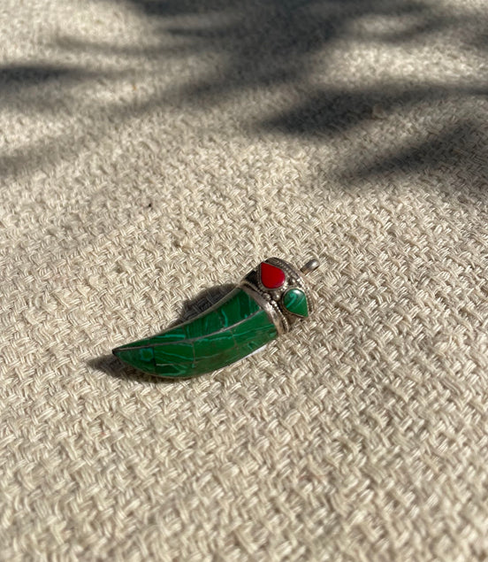 Malachite and Coral Silver Pendent