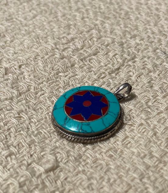 Turquoise, Lapis Lazuli, and Coral Silver Pendent