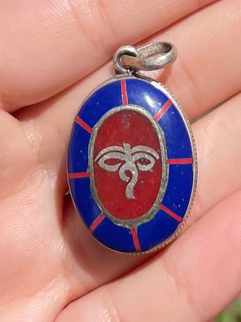 Lapis Lazuli and Coral Silver Pendent