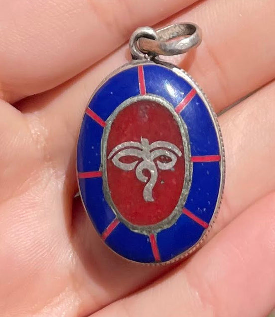 Lapis Lazuli and Coral Silver Pendent