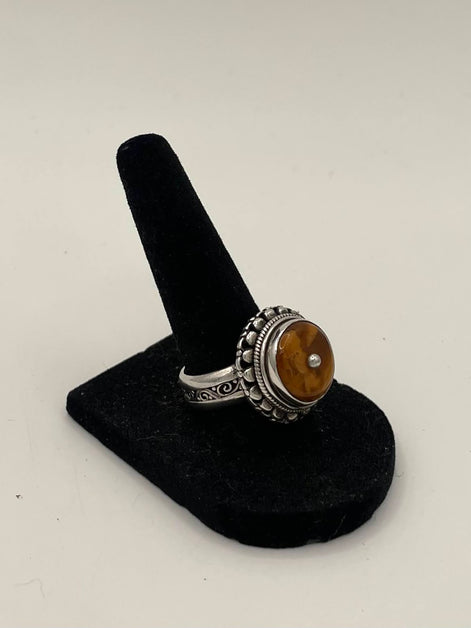 Amber Silver Ring