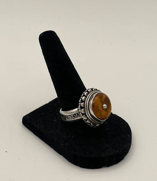 Amber Silver Ring