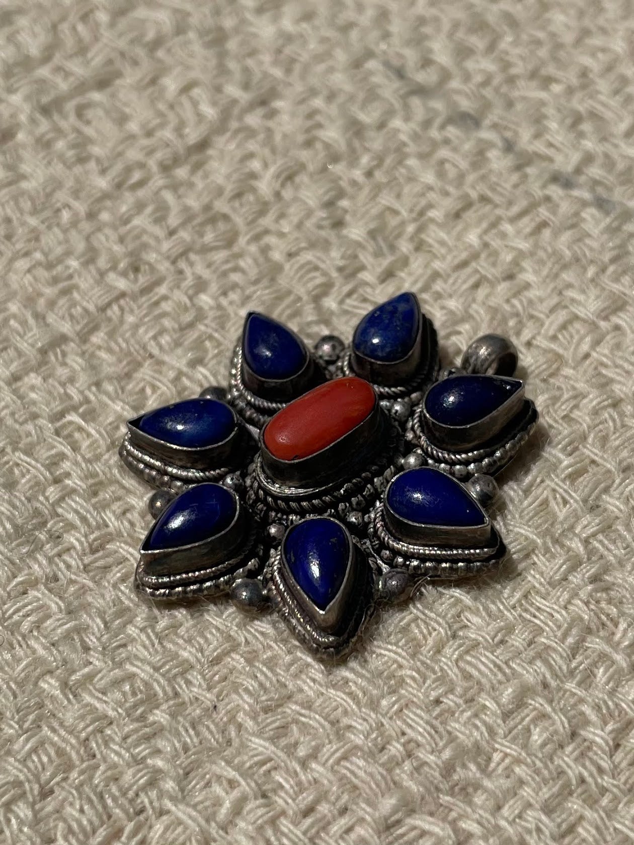 Lapis Lazuli and Coral Silver Pendent