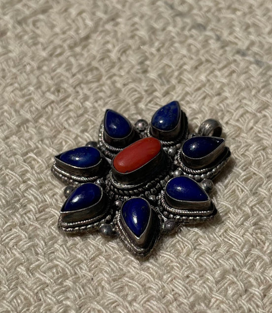Lapis Lazuli and Coral Silver Pendent