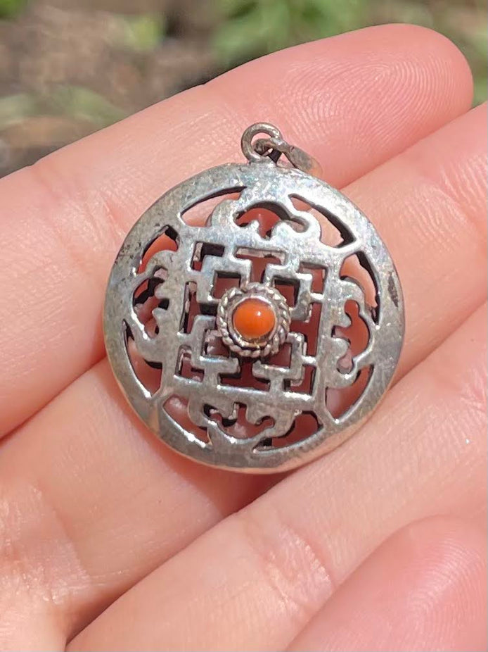 Turquoise and Coral Silver Ring