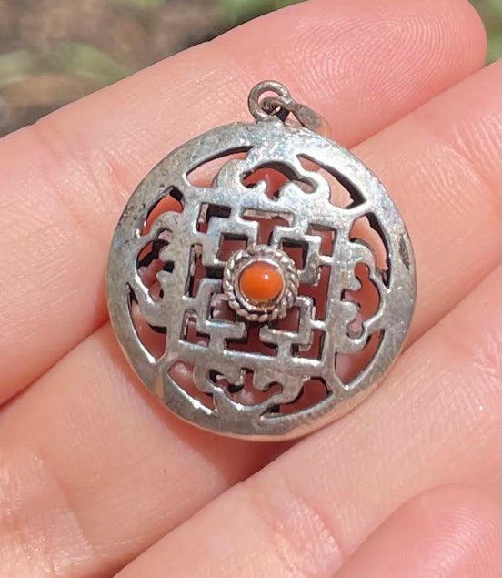 Turquoise and Coral Silver Ring