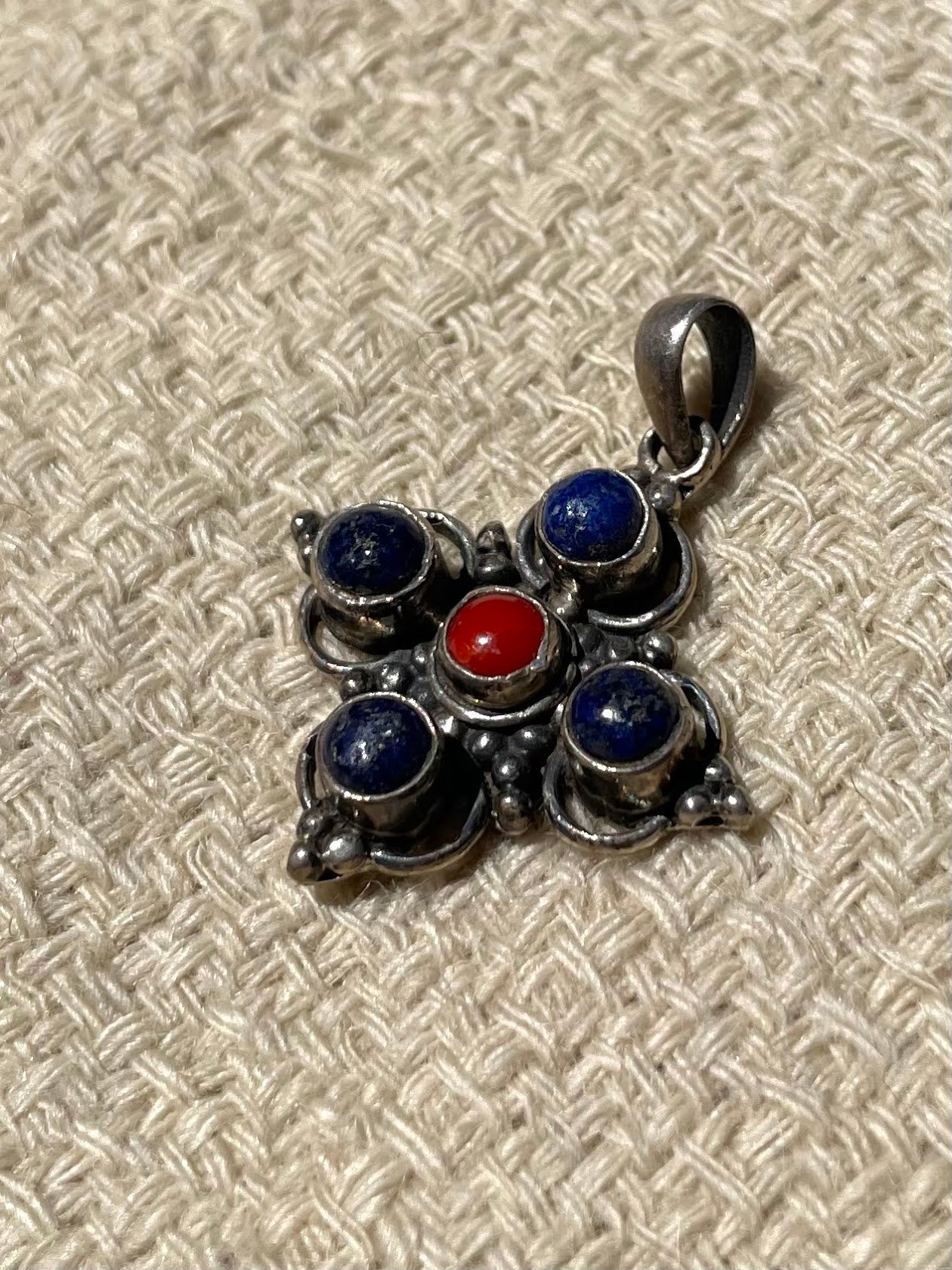 Lapis Lazuli and Coral Pendent