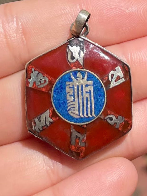 Lapis Lazuli and Coral Silver Pendent