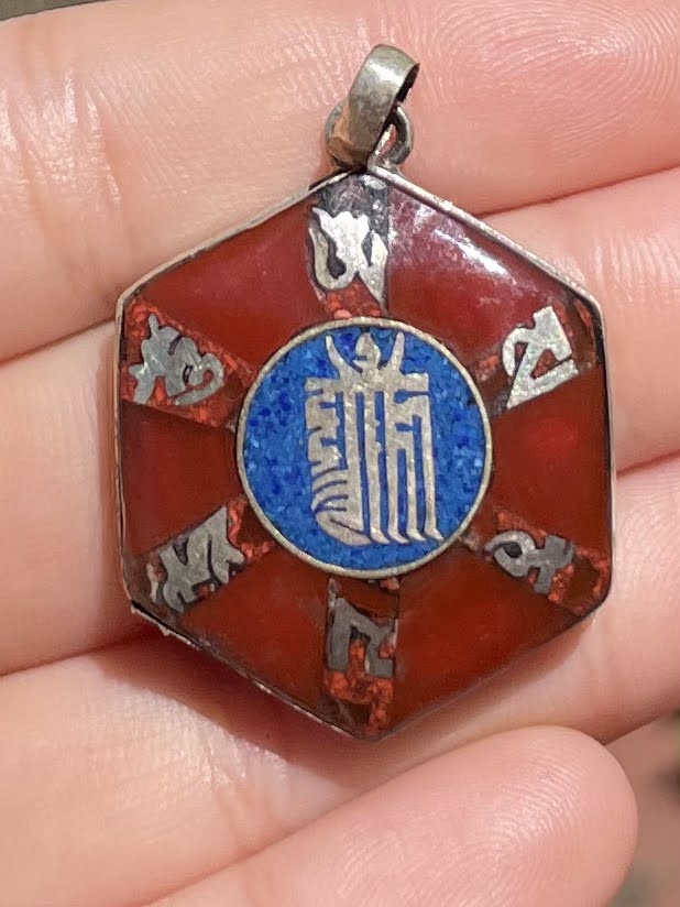 Lapis Lazuli and Coral Silver Pendent