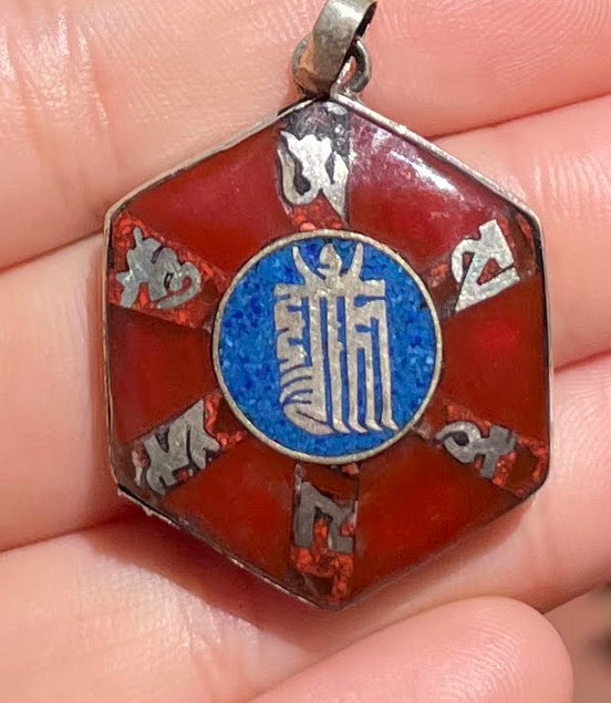 Lapis Lazuli and Coral Silver Pendent