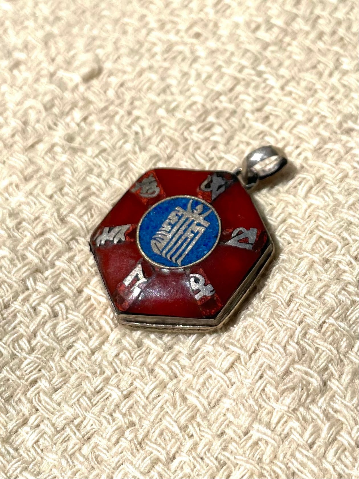 Lapis Lazuli and Coral Silver Pendent