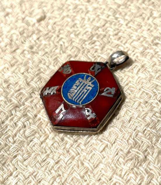 Lapis Lazuli and Coral Silver Pendent