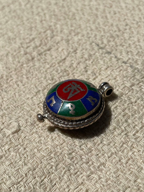 Lapis Lazuli, Coral, and Malachite Silver Pendent