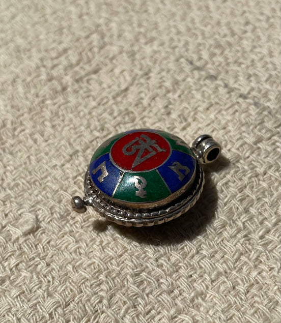 Lapis Lazuli, Coral, and Malachite Silver Pendent