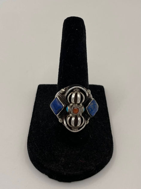 Lapis Lazuli, Turquoise, Coral Silver Ring