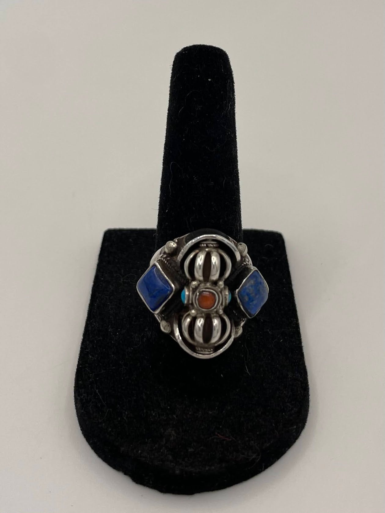 Lapis Lazuli, Turquoise, Coral Silver Ring