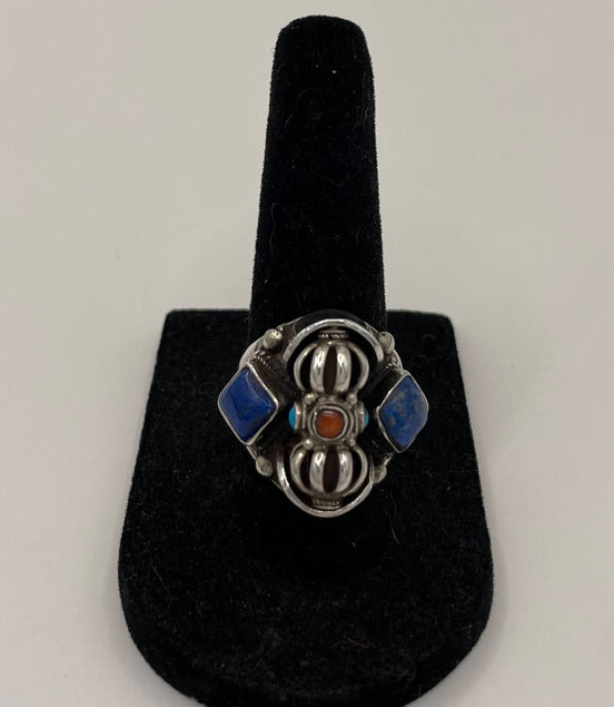 Lapis Lazuli, Turquoise, Coral Silver Ring
